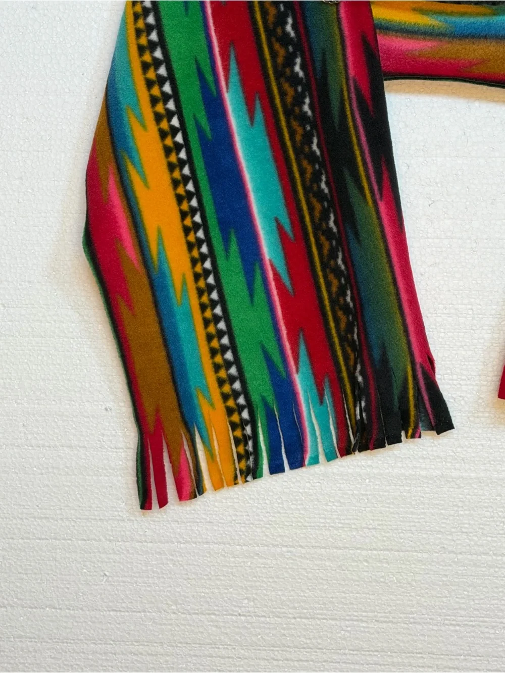 Southwestern Fleece Cape Vest Serape Print Fringe Poncho Shaw One S
